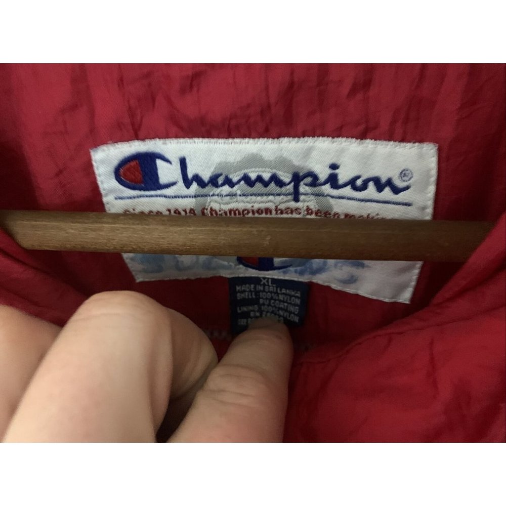 Vintage Champion Windbreaker Full Zip Red, White & Black Color Jacket Size XL - Picture 2 of 7